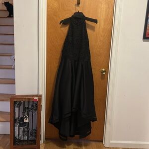 NWT Nicole Miller Size 12 Black Formal High Low Halter Dress Gown Lace Bodice